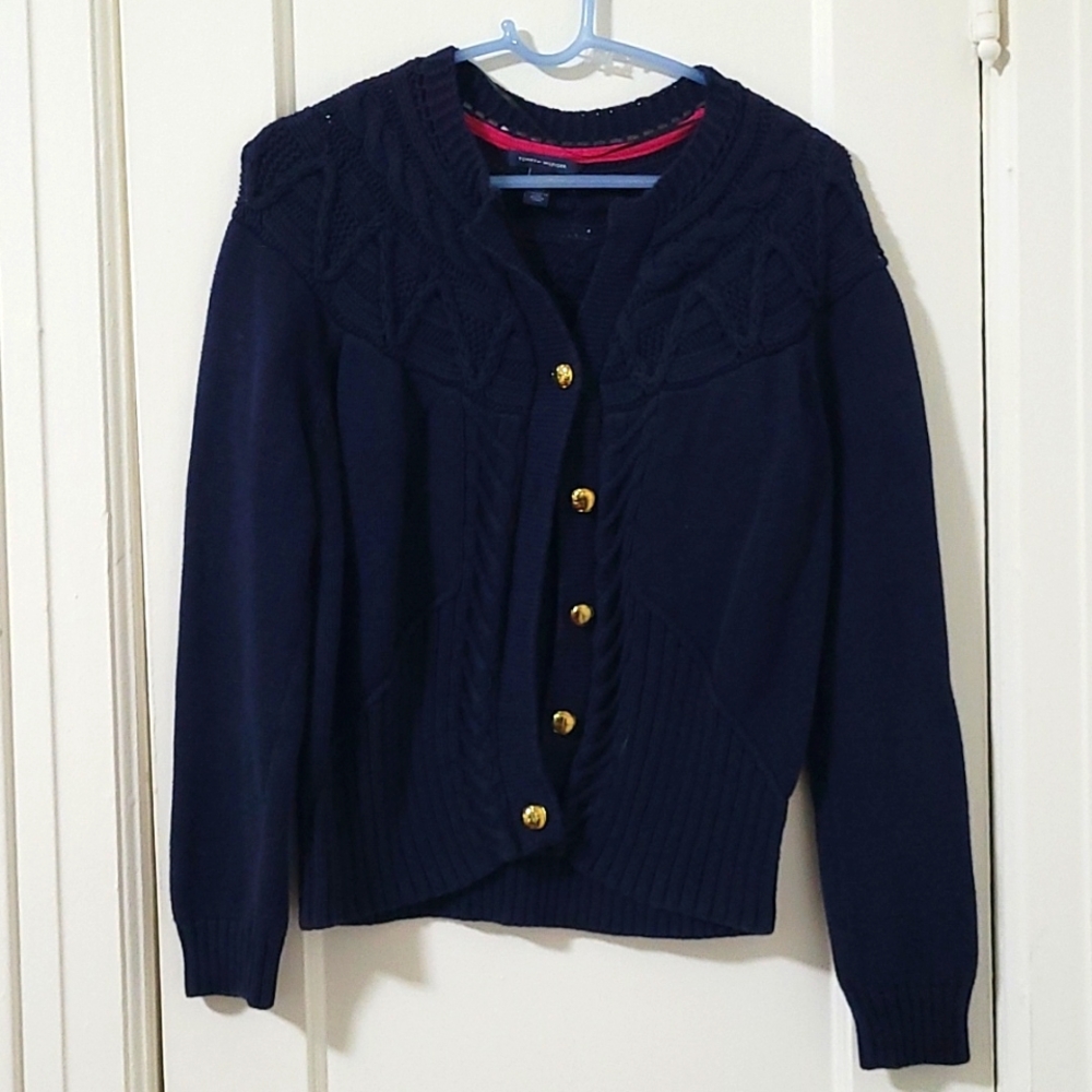 Tommy Hilfiger Knit Button Down Sweater Caridigan Navy Blue